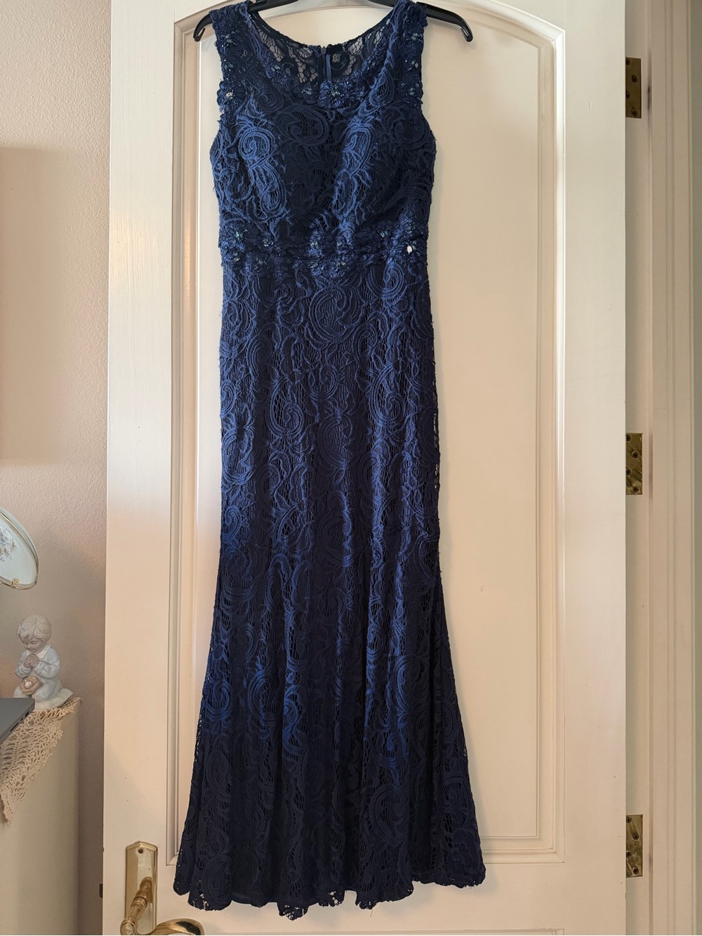 Navy Lace Maxi Dress with Scalloped Bodice